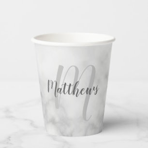 Vasos De Papel Monograma de guión personalizado y nombre mármol