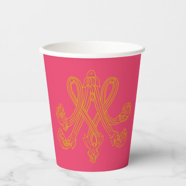 Vasos De Papel Monograma de Marie Antoinette rosa caliente (Anverso)