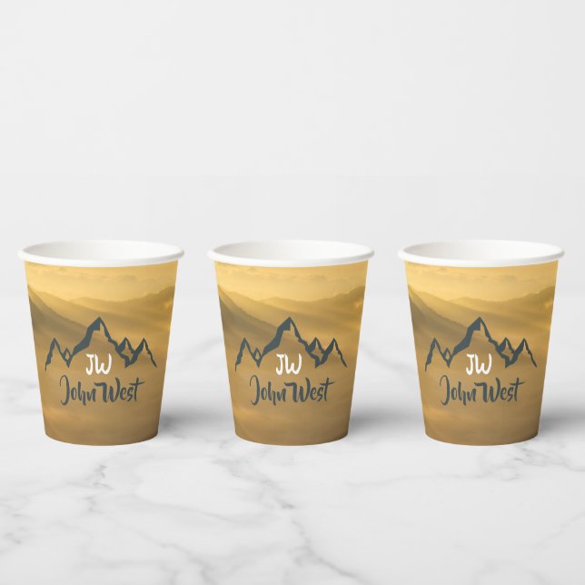 Vasos De Papel Monograma de montañas personalizables de amanecer  (Multi)