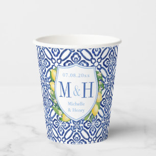 Vasos De Papel Monograma de parejas para ducha de boda con limone