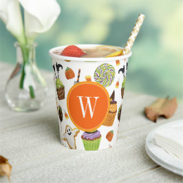 Vasos De Papel Monograma de pasteles y dulces de Halloween de col