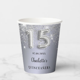 Vasos De Papel Monograma de polvo de purpurina plateado Quinceane