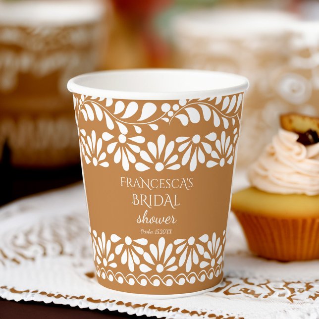 Vasos De Papel Monograma de talavera terracota de México con duch (Mexican talavera terracotta bridal shower monogrammed paper cups personalized party cups)