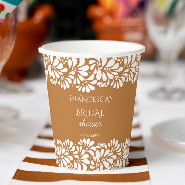 Vasos De Papel Monograma de talavera terracota de México con duch (Mexican fiesta talavera terracotta bridal shower monogrammed  paper cups personalized table decor)