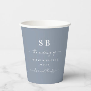 Vasos De Papel Monograma del Boda azul turbio de color sólido sim
