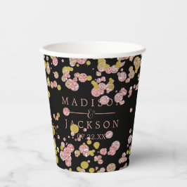 Vasos De Papel Monograma del Boda de oro del Rosa de espuma de Co