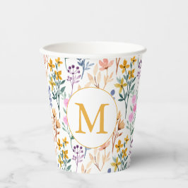 Vasos De Papel Monograma del patrón de acuarela de la flor de pri