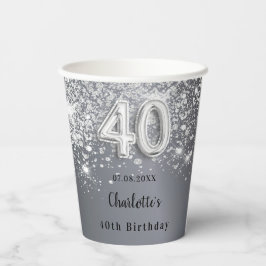 Vasos De Papel Monograma del purpurina plateado de 40 años