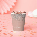 Vasos De Papel Monograma del Purpurina Rosa Rubor color plata ros<br><div class="desc">Oro Rosa - Purpurina Rubor Rosa y Plata Faux y Sparkle Elegant Monograma Cumpleaños,  Boda,  Ducha Bridal o Bachelorette Party Cup. Esta Copa de Fiesta de Cumpleaños se puede personalizar para incluir tu nombre inicial y de pila. Póngase en contacto con el diseñador para obtener elementos coincidentes personalizados.</div>