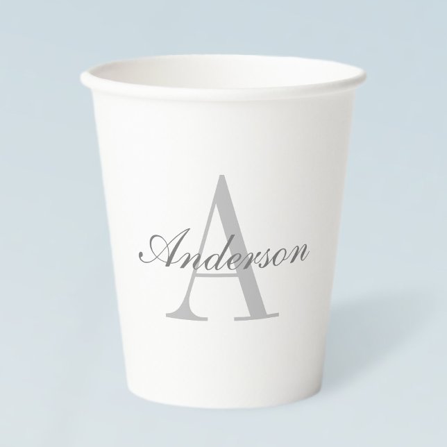 Vasos De Papel Monograma elegante blanco y gris (Subido por el creador)