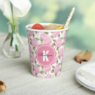 Vasos De Papel Monograma elegante del patrón de las flores de hid