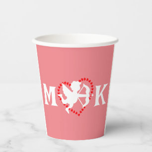 Vasos De Papel monograma elegante lindo valentina, dulce para par