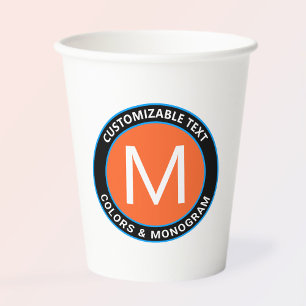Vasos De Papel Monograma en negrita y texto Naranja blanco negr