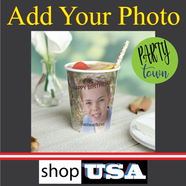 Vasos De Papel Monograma 🎈 envío de foto personalizado (special birthday)
