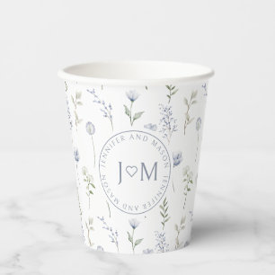 Vasos De Papel Monograma floral azul de flor silvestre boda cubos