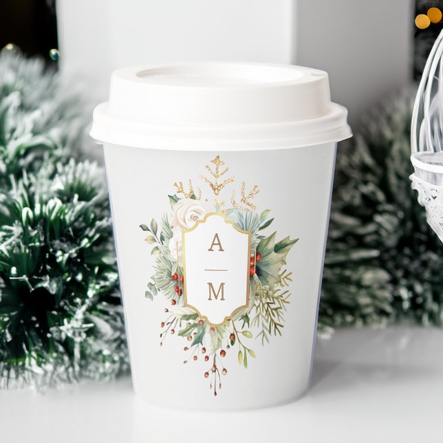 Vasos De Papel Monograma floral de Navidades simplemente elegante (Subido por el creador)