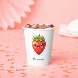 Vasos De Papel Monograma fresa kawaii linda
