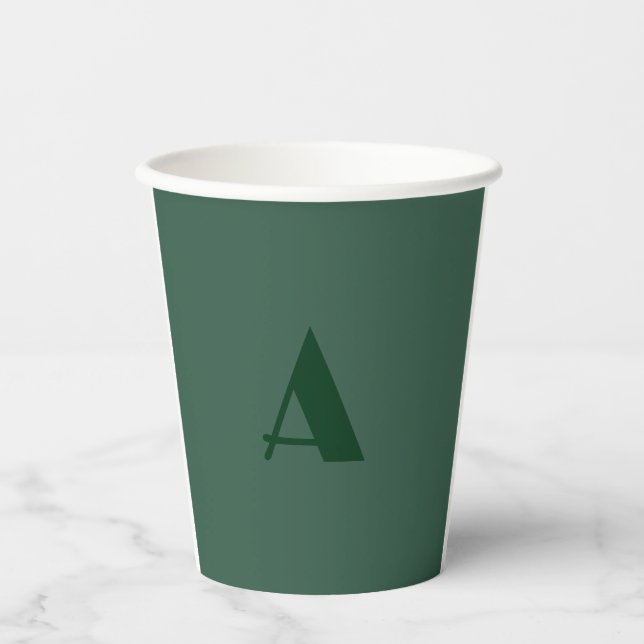 Vasos De Papel Monograma Letra inicial personalizado Retro verde  (Anverso)