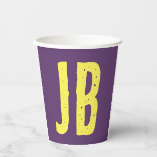 Vasos De Papel Monograma Letras iniciales Índigo amarillo Minimal