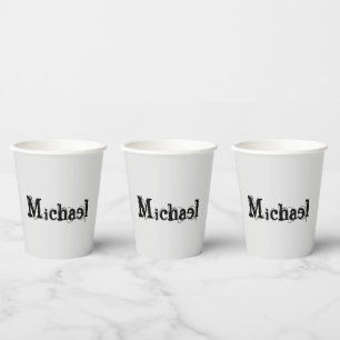 Vasos De Papel Monograma minimalista moderno con nombre gris negr