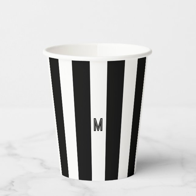 Vasos De Papel Monograma mínimo de banda de cabana blanca y negra (Izquierda)