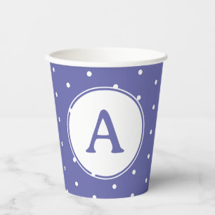Vasos De Papel Monograma moderno Periwinkle Polka Dots Cumpleaños