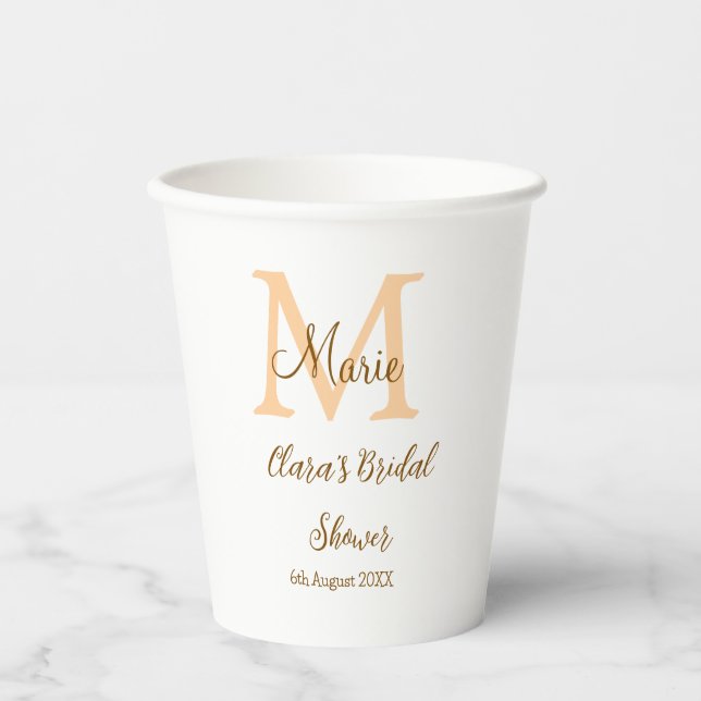 Vasos De Papel monograma naranja para despedida de soltera agrega (Anverso)