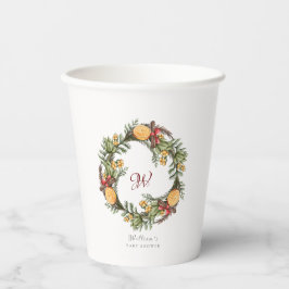 Vasos De Papel Monograma Navidades de invierno Wreath Baby Shower