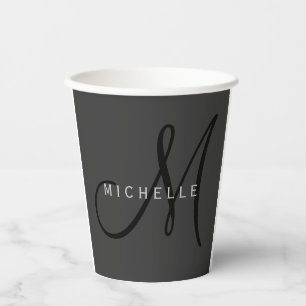 Vasos De Papel Monograma negro profesional Gray Your Name