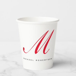 Vasos De Papel Monograma Nombre inicial Blanco Rojo Único Minimal
