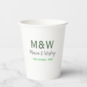 Vasos De Papel Monograma pareja gris verde cita romántica moderna