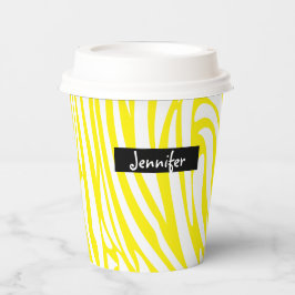Vasos De Papel Monograma Patrón de cebra de rayas amarillas y bla
