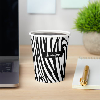 Vasos De Papel Monograma Patrón de cebra en franjas blanco y negr