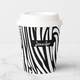 Vasos De Papel Monograma Patrón de cebra en franjas blanco y negr