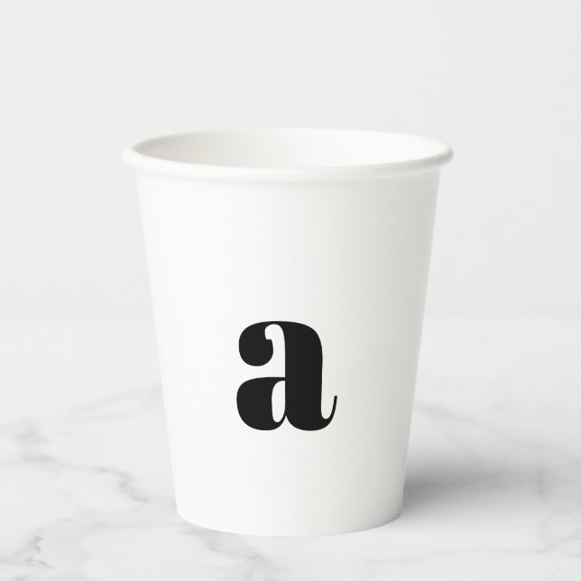Vasos De Papel Monograma personalizado blanco y negro cumpleaños  (Anverso)