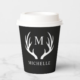 Vasos De Papel Monograma personalizado con Antler de venado blanc