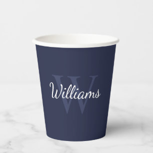 Vasos De Papel Monograma personalizado y nombre azul de la Marina