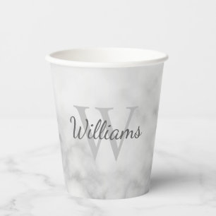 Vasos De Papel Monograma personalizado y nombre mármol blanco
