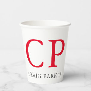 Vasos De Papel Monograma Profesional Llanto Blanco Rojo Iniciales