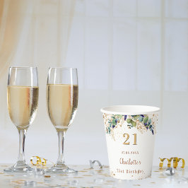 Vasos De Papel Monograma purpurina de eucalipto de cumpleaños