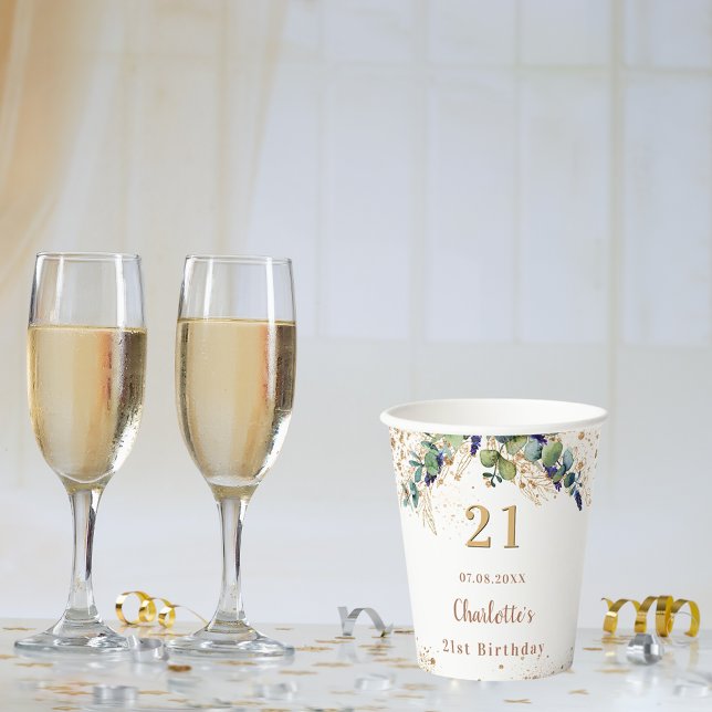 Vasos De Papel Monograma purpurina de eucalipto de cumpleaños (Subido por el creador)