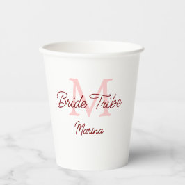 Vasos De Papel monograma tribu de la novia rojo simple ducha de b