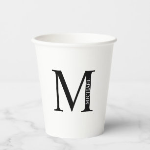 Vasos De Papel Monograma y mapa de nombres personalizados en blan