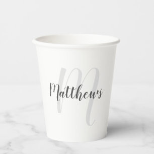 Vasos De Papel Monograma y nombre de guión moderno personalizado