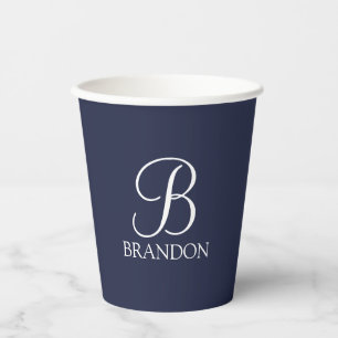 Vasos De Papel Monograma y nombre del guión personalizado azul de