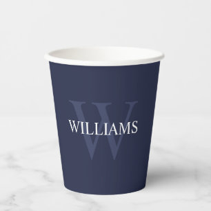 Vasos De Papel Monograma y nombre personalizados del azul marino