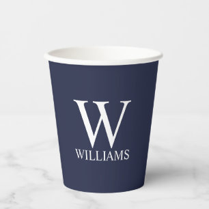 Vasos De Papel Monograma y nombre personalizados del azul marino
