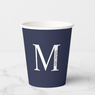 Vasos De Papel Monograma y nombre personalizados del azul marino