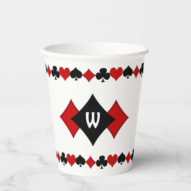 Vasos De Papel Monogramación de conjuntos de tarjetas rojas y neg (Anverso)