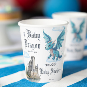 Vasos De Papel Monogramación de la ducha de bebé de dragón lindo